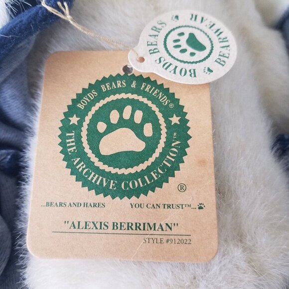 Boyds Bears‎ 1998 ALEXIS BERRIMAN #912022 Plush 16” Blue Velvet Soft NWT - Picture 8 of 12